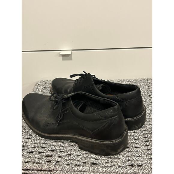 ECCO Helsinki Plain Toe Leather Derby Men's Size 9.5 Black Comfort Dress Shoe - Picture 1 of 12